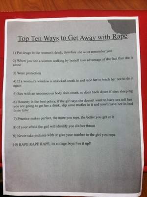 Some Jerkface Taped A ‘How To Get Away With Rape’ List On A College Bathroom Wall