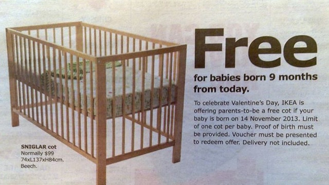 Women In Australia Who Get Knocked Up On Valentines Day Can Get A Free IKEA Crib