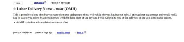 Douche Husband Writes Missed Connection Ad For His Wife’s Delivery Room Nurse