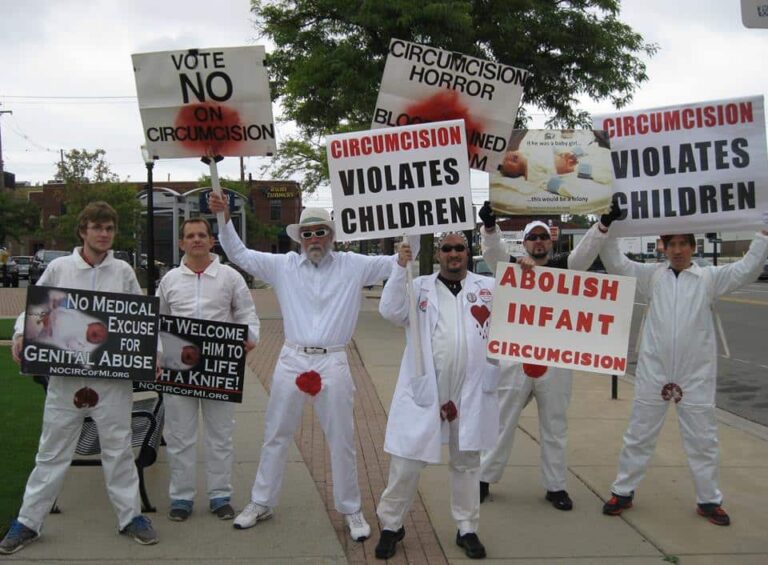 Men Holding Bloody Crotch Anti-Circumcision Protests Need To Let Go Of Their Phantom Foreskin