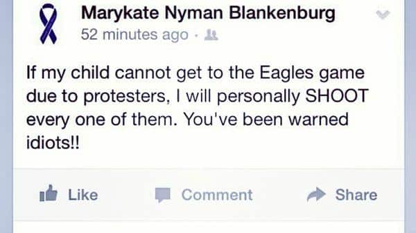 Mom Threatens To Shoot Protesters If Her Precious Snowflake Son Misses The Eagles Game