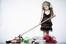 little girl cleaning