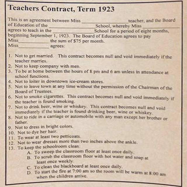 This Teacher’s Contract From 1923 Will Make You Really Glad The Feminist Movement Happened