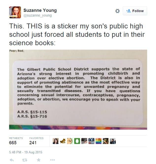 Arizona Public Schools Should Not Be Defacing Science Books With These Anti-Choice Stickers