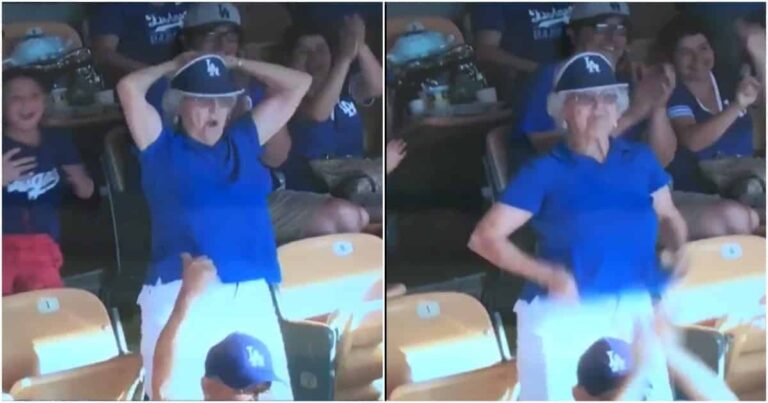 Grandma Ends Her Dance on the Baseball Stadium Jumbotron by Flashing Everyone