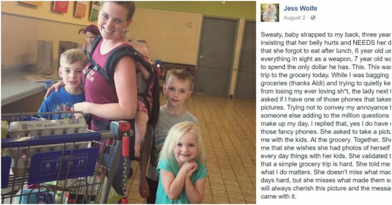 A Stranger Took a Photo of a Mom With Four Kids at the Grocery Store for the Sweetest Reason