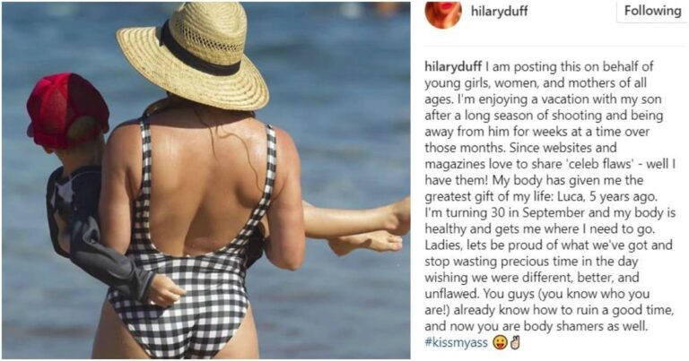 Hilary Duff Slams Body-Shamers Who Pick Apart Her ‘Flaws’ With Cheeky Swimsuit Photo