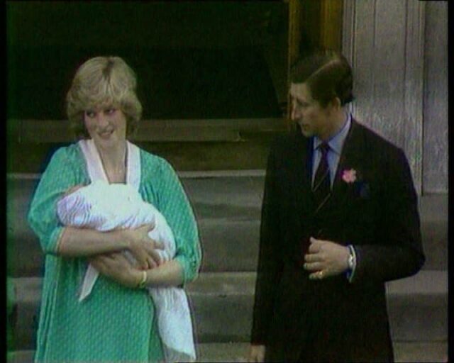 Princess Diana and Prince Charles with their newborn son Prince William