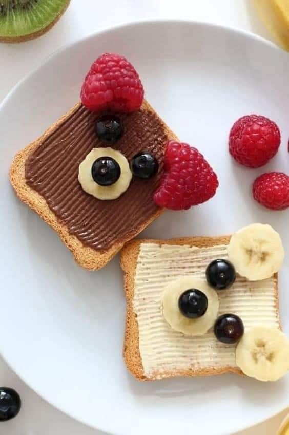 Pinterest Worthy Kids School Snacks Ideas Bear Bread With Spread and Fruit