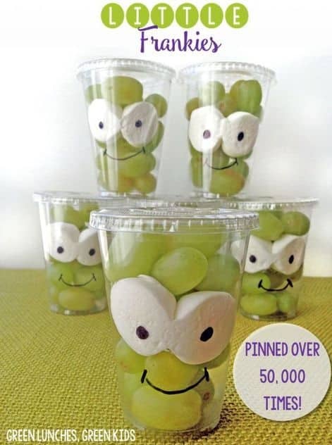  Pinterest Worthy Kids School Snacks Ideas Grape Marshmallow Little Frankies Green Grapes and Marshmallows