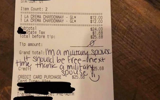 Military Spouse Leaves Zero Tip & Says Her Drinks “Should Be Free”